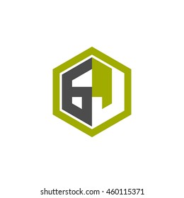 Initial letters GJ negative space hexagon shape logo green black gray