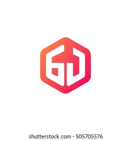 Initial letters GJ rounded hexagon shape red orange simple modern logo