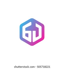Initial letters GJ rounded hexagon shape blue pink purple simple modern logo