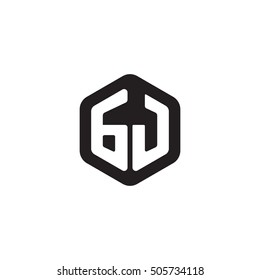 Initial letters GJ rounded hexagon shape monogram black simple modern logo