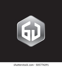 Initial letters GJ rounded hexagon shape silver modern logo