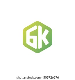 Initial letters GK rounded hexagon shape green simple modern logo