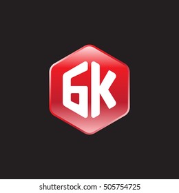 Initial letters GK rounded hexagon shape red modern logo