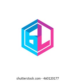 Initial letters GL hexagon box shape logo blue pink purple