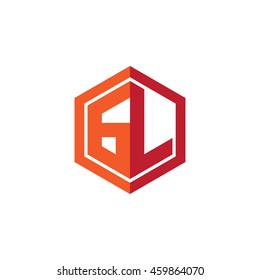 Initial letters GL hexagon shape logo red orange