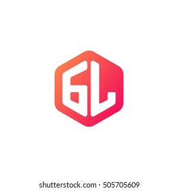 Initial letters GL rounded hexagon shape red orange simple modern logo