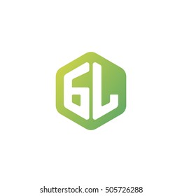 Initial letters GL rounded hexagon shape green simple modern logo