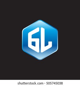 Initial letters GL rounded hexagon shape blue modern logo