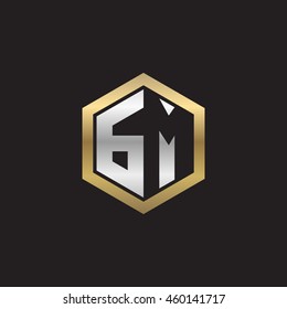 Initial letters GM negative space hexagon shape logo silver gold