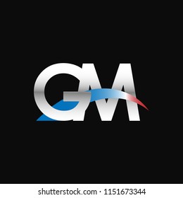 Initial letters GM overlapping movement swoosh logo, metal silver blue red color on black background