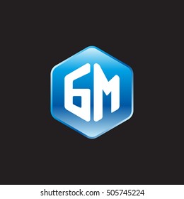Initial letters GM rounded hexagon shape blue modern logo