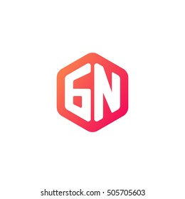 Initial letters GN rounded hexagon shape red orange simple modern logo