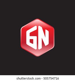 Initial letters GN rounded hexagon shape red modern logo