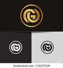 Initial letters GO linked monogram logo vector. Business logo monogram two overlap letters inside circle isolated on black background.