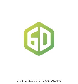 Initial letters GO rounded hexagon shape green simple modern logo