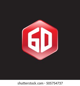Initial letters GO rounded hexagon shape red modern logo