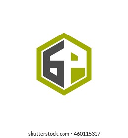 Initial letters GP negative space hexagon shape logo green black gray