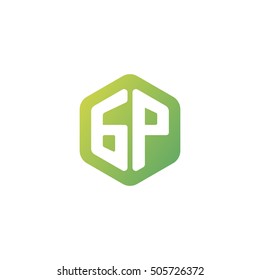 Initial letters GP rounded hexagon shape green simple modern logo