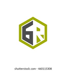 Initial letters GR negative space hexagon shape logo green black gray