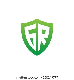 Initial letters GR shield shape green simple logo