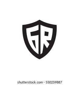 Initial letters GR shield shape black monogram logo