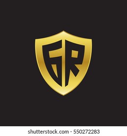 Initial letters GR shield shape gold logo