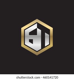 Initial letters GT negative space hexagon shape logo silver gold