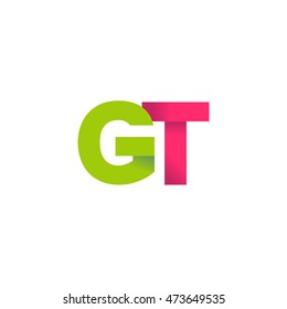 Initial letters GT overlapping fold logo green magenta