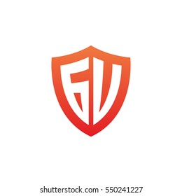 Initial letters GU, GV, shield shape red simple logo