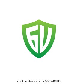 Initial letters GU, GV, shield shape green simple logo