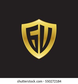Initial letters GU, GV, shield shape gold logo