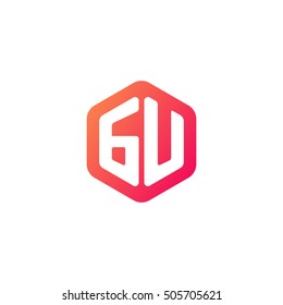 Initial letters GU rounded hexagon shape red orange simple modern logo