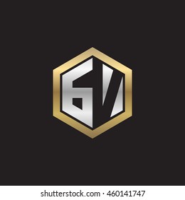 Initial letters GV negative space hexagon shape logo silver gold