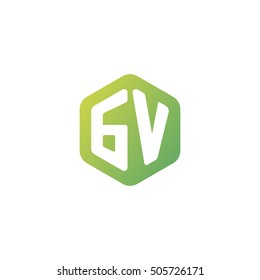 Initial letters GV rounded hexagon shape green simple modern logo