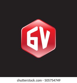 Initial letters GV rounded hexagon shape red modern logo
