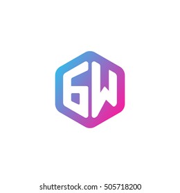 Initial letters GW rounded hexagon shape blue pink purple simple modern logo