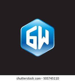 Initial letters GW rounded hexagon shape blue modern logo