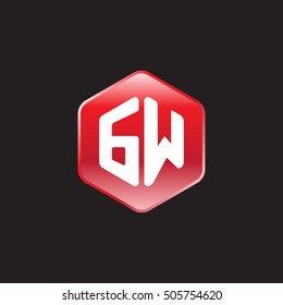 Initial letters GW rounded hexagon shape red modern logo