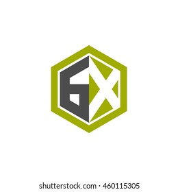Initial letters GX negative space hexagon shape logo green black gray