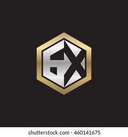 Initial letters GX negative space hexagon shape logo silver gold