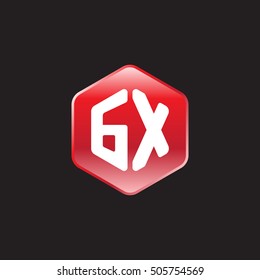 Initial letters GX rounded hexagon shape red modern logo