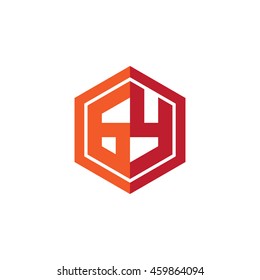 Initial letters GY hexagon shape logo red orange