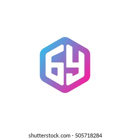 Initial letters GY rounded hexagon shape blue pink purple simple modern logo