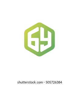 Initial letters GY rounded hexagon shape green simple modern logo