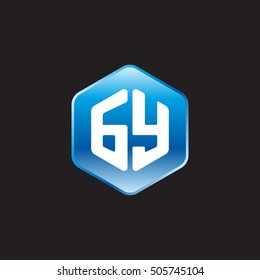 Initial letters GY rounded hexagon shape blue modern logo