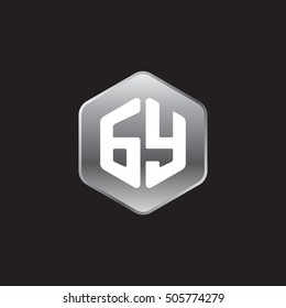Initial letters GY rounded hexagon shape silver modern logo