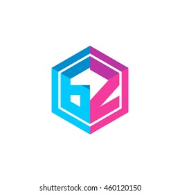 Initial letters GZ hexagon box shape logo blue pink purple