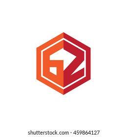 Initial letters GZ hexagon shape logo red orange