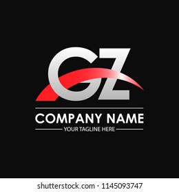 Initial letters GZ overlapping movement swoosh logo, metal silver red color on black blackground