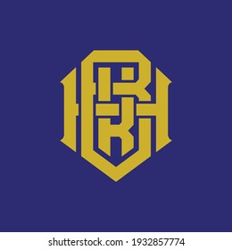 Initial letters H, B, K, HBK, HKB, BHK, BKH, KHB or KBH overlapping, interlock, monogram logo, yellow color on blue background